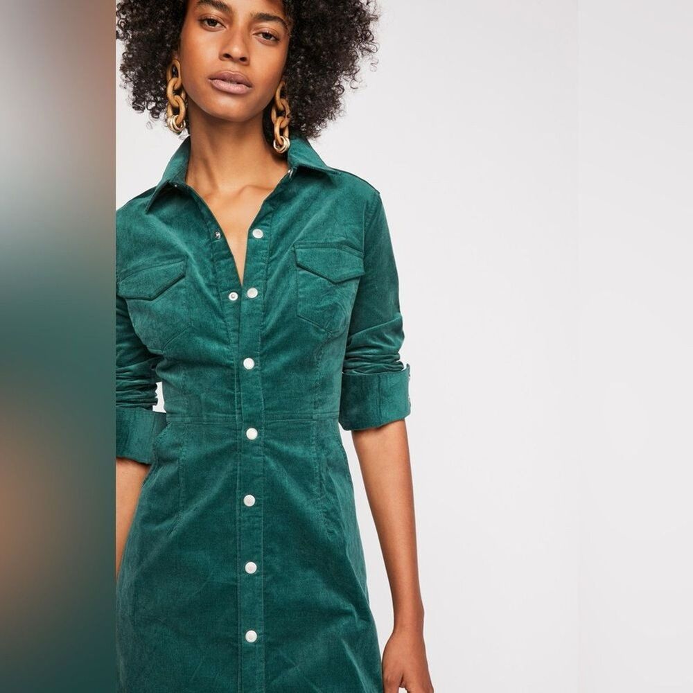 Free People Green ‘Dynamite' Corduroy Mini Dress women’s sz Large - Picture 2 of 16